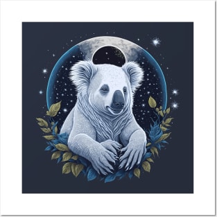 White Koala Bear at Night Time Posters and Art